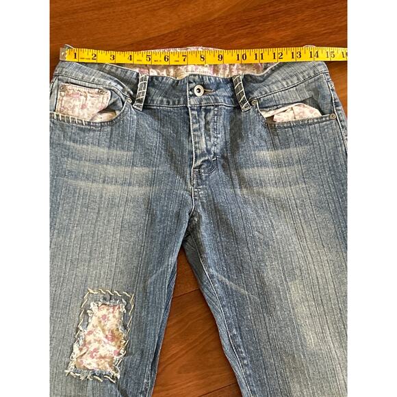 Y2K Anchor Blue Floral Patchwork Wide Leg Jeans - Picture 3 of 8